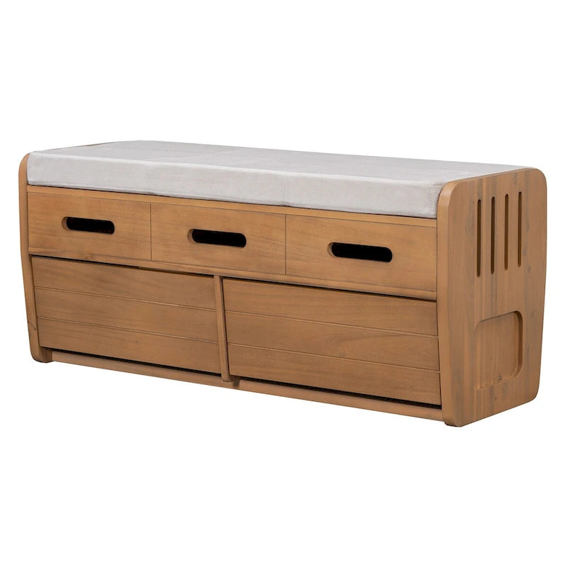 Rustic Storage Bench with 2 Drawers, Hidden Storage Space, and 3 False Drawers at the Top, Shoe Bench for Living Room