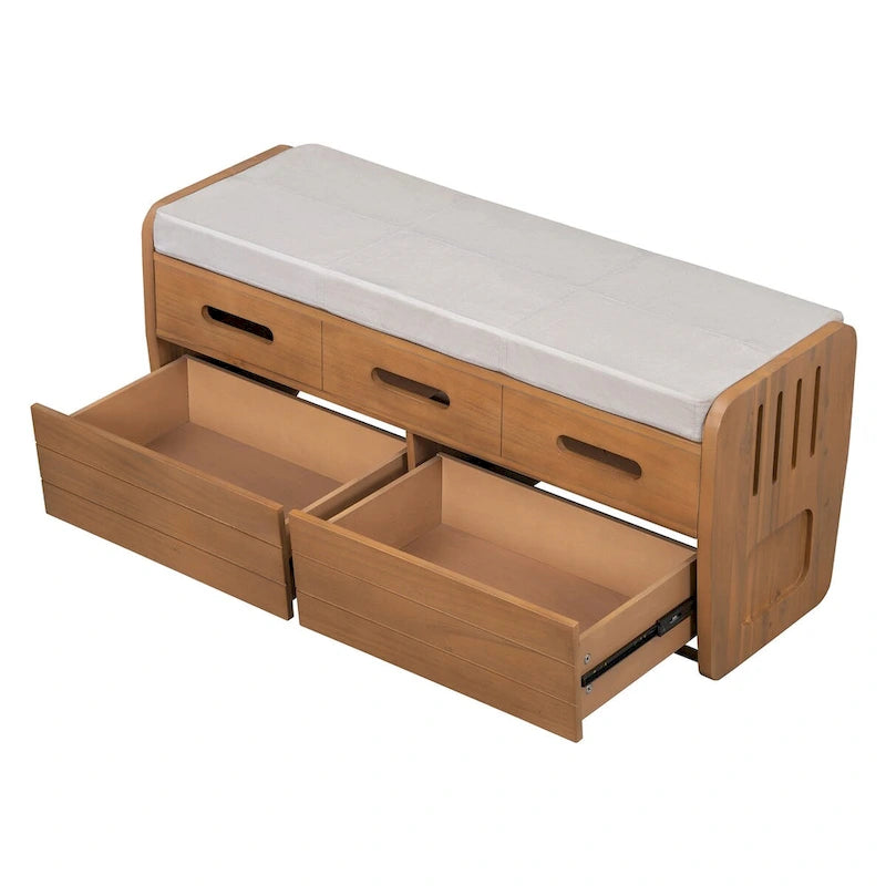 Rustic Storage Bench with 2 Drawers, Hidden Storage Space, and 3 False Drawers at the Top, Shoe Bench for Living Room