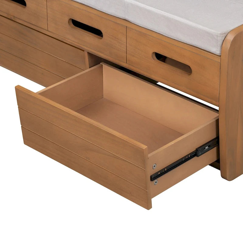 Rustic Storage Bench with 2 Drawers, Hidden Storage Space, and 3 False Drawers at the Top, Shoe Bench for Living Room