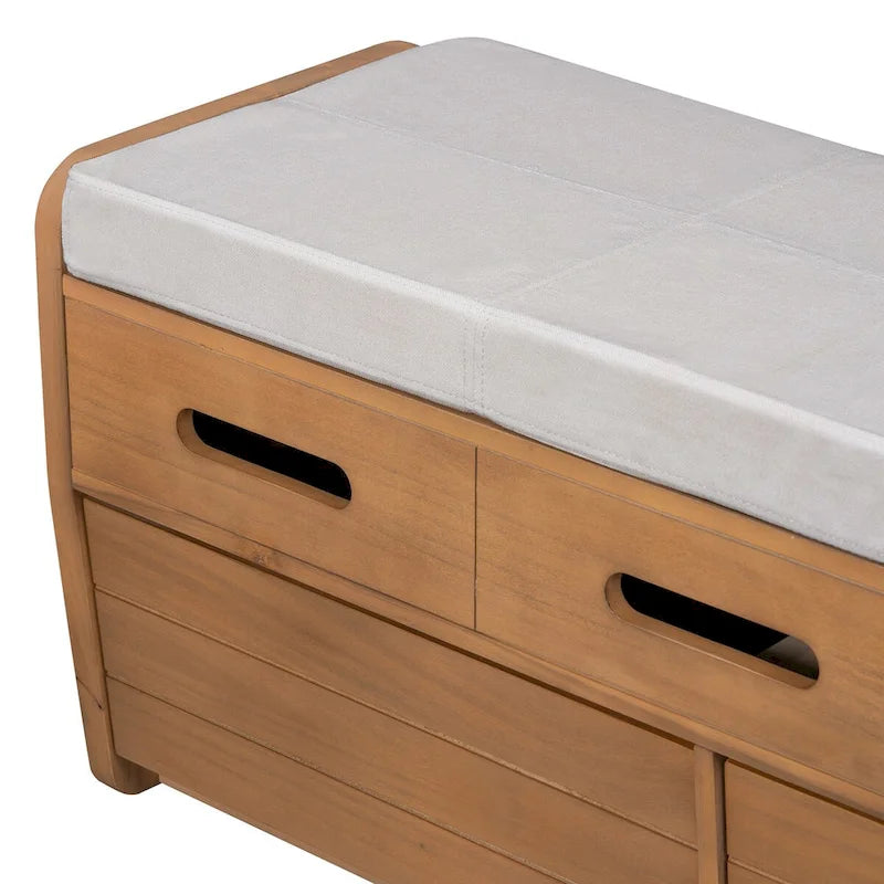 Rustic Storage Bench with 2 Drawers, Hidden Storage Space, and 3 False Drawers at the Top, Shoe Bench for Living Room