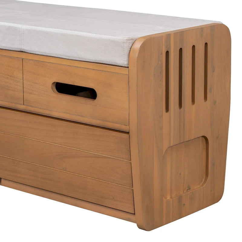 Rustic Storage Bench with 2 Drawers, Hidden Storage Space, and 3 False Drawers at the Top, Shoe Bench for Living Room