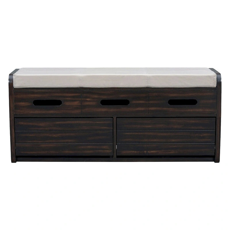 Rustic Storage Bench with 2 Drawers, Hidden Storage Space, and 3 False Drawers at the Top, Shoe Bench for Living Room