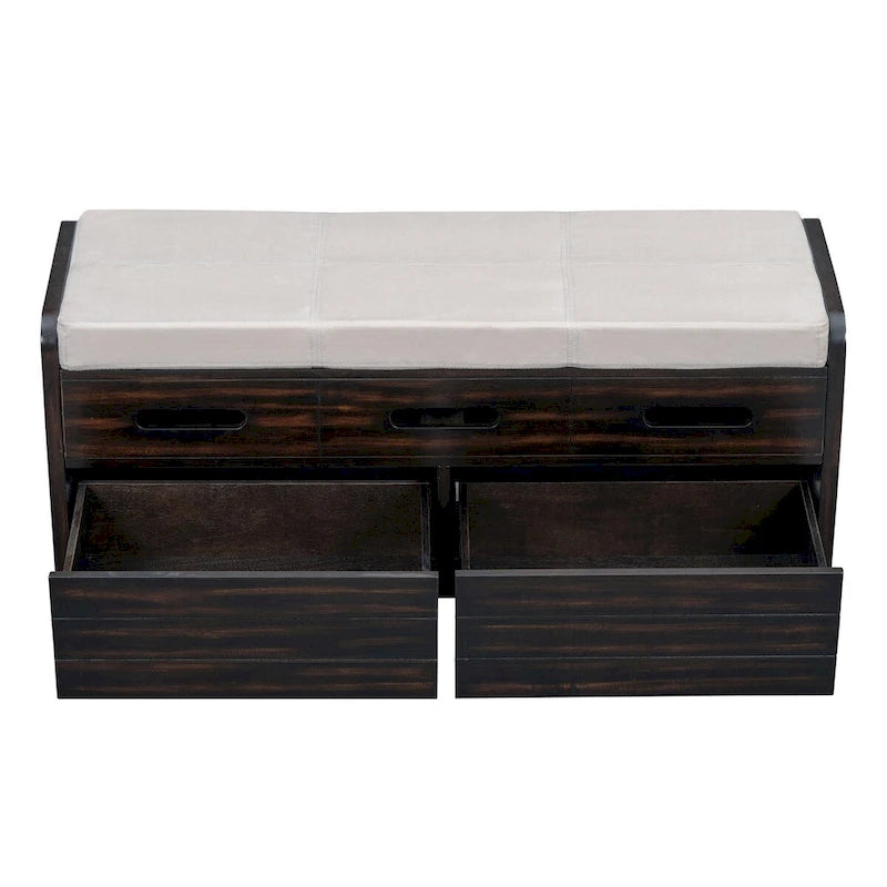 Rustic Storage Bench with 2 Drawers, Hidden Storage Space, and 3 False Drawers at the Top, Shoe Bench for Living Room
