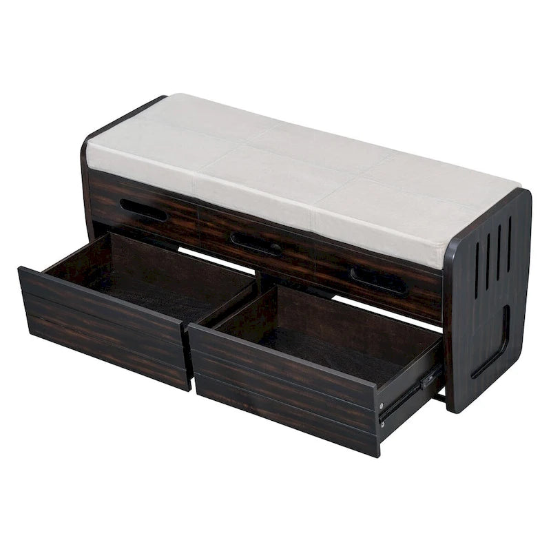 Rustic Storage Bench with 2 Drawers, Hidden Storage Space, and 3 False Drawers at the Top, Shoe Bench for Living Room