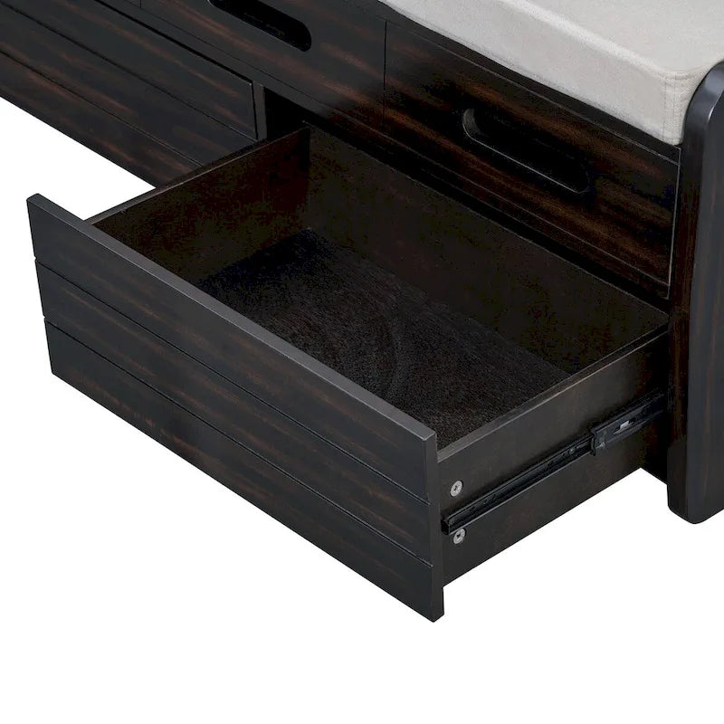 Rustic Storage Bench with 2 Drawers, Hidden Storage Space, and 3 False Drawers at the Top, Shoe Bench for Living Room