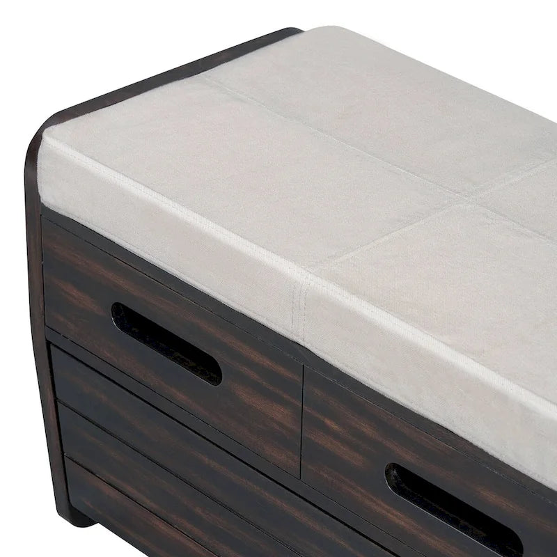 Rustic Storage Bench with 2 Drawers, Hidden Storage Space, and 3 False Drawers at the Top, Shoe Bench for Living Room