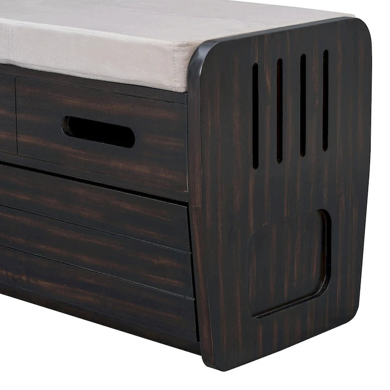Rustic Storage Bench with 2 Drawers, Hidden Storage Space, and 3 False Drawers at the Top, Shoe Bench for Living Room