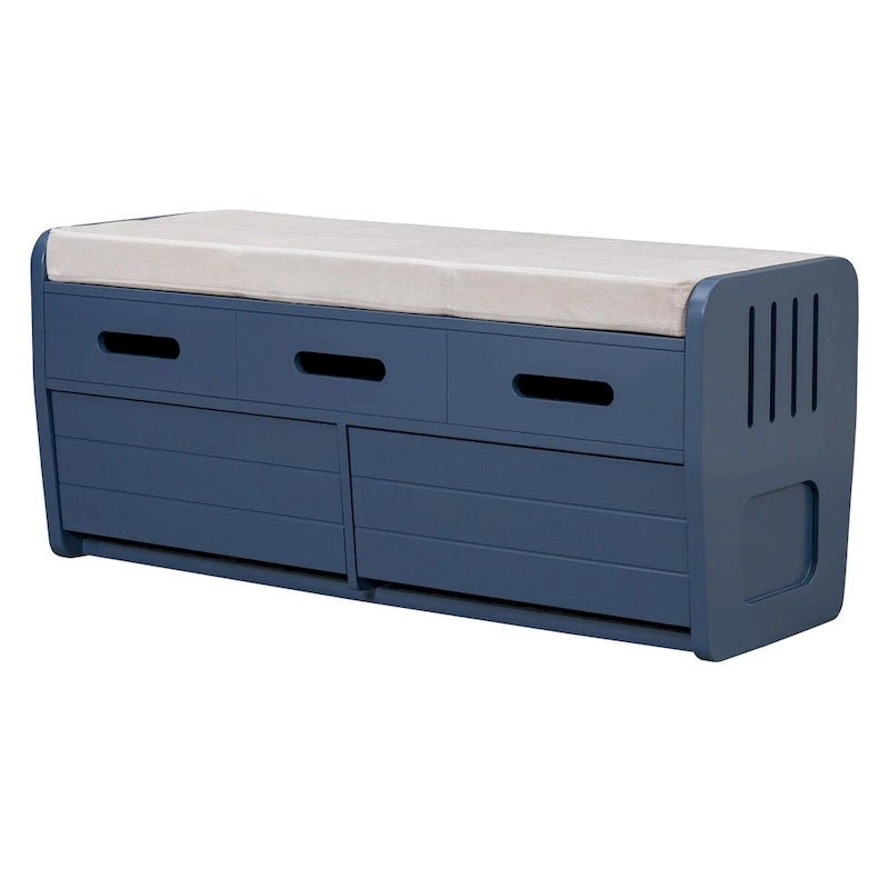 Rustic Storage Bench with 2 Drawers, Hidden Storage Space, and 3 False Drawers at the Top, Shoe Bench for Living Room