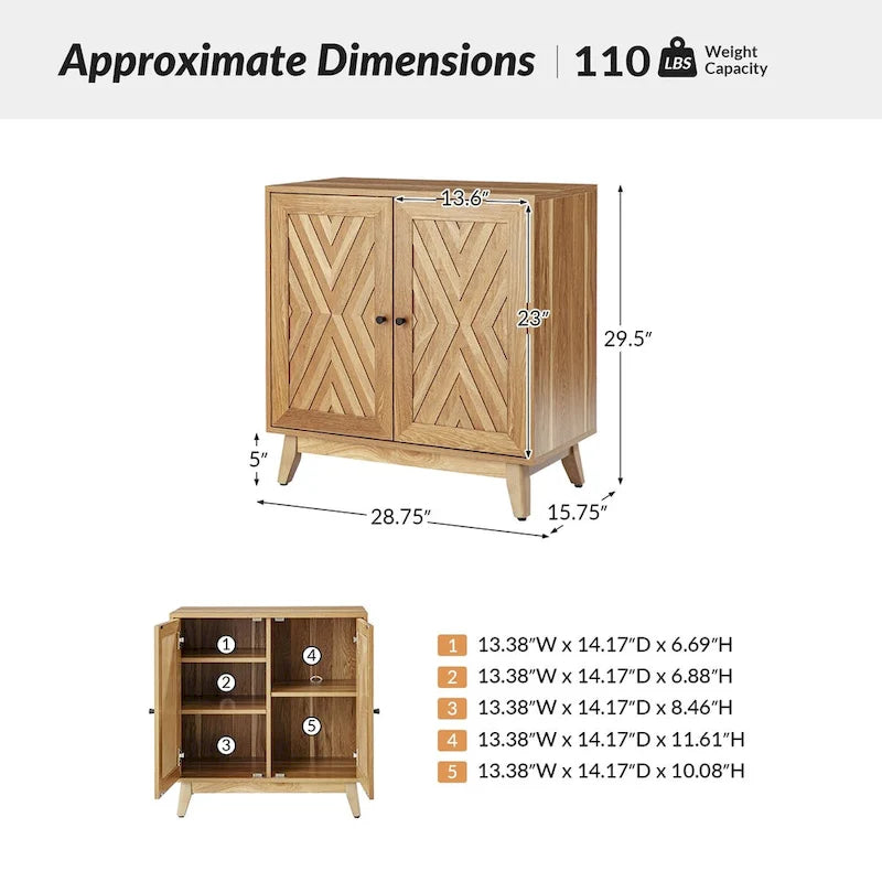 Midcentury 30Tall 2 Door Accent Cabinet