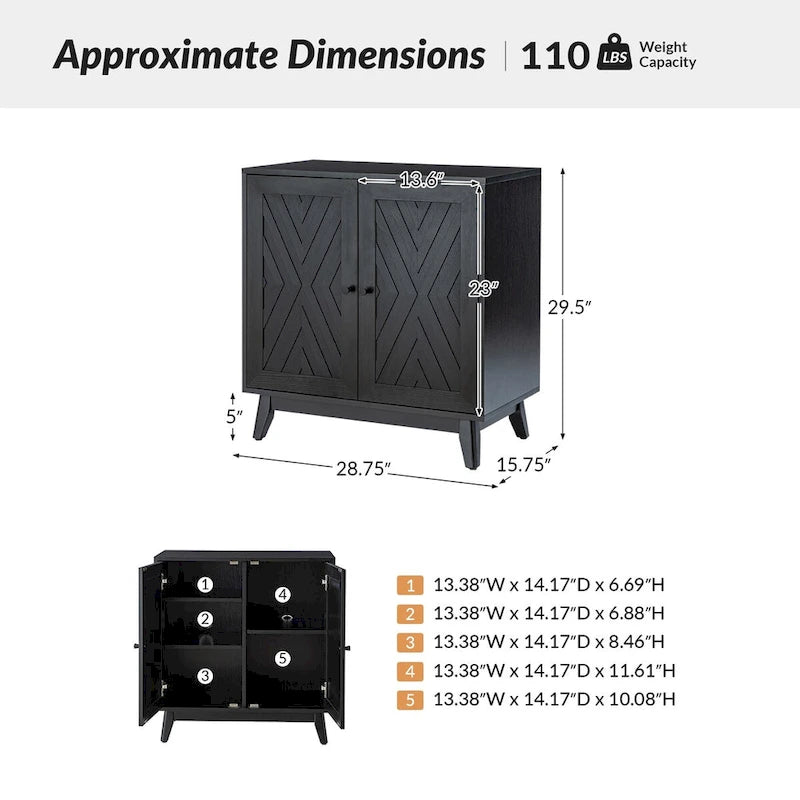 Midcentury 30Tall 2 Door Accent Cabinet