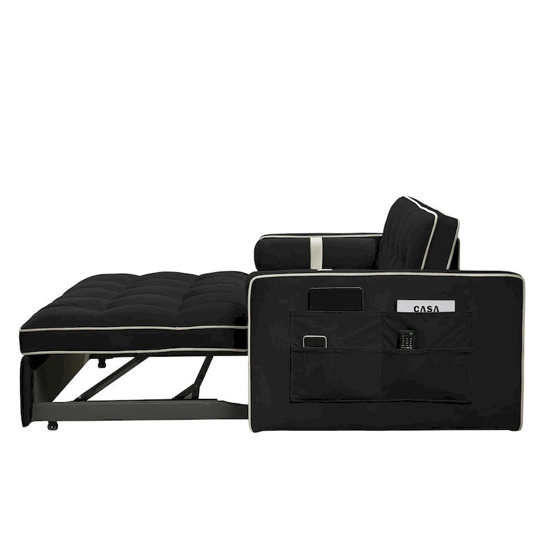Modern 55.5 Pull Out Sleep Sofa Bed 2 Seater Loveseats Sofa Couch with side pockets, Adjsutable Backrest and Lumbar Pillow