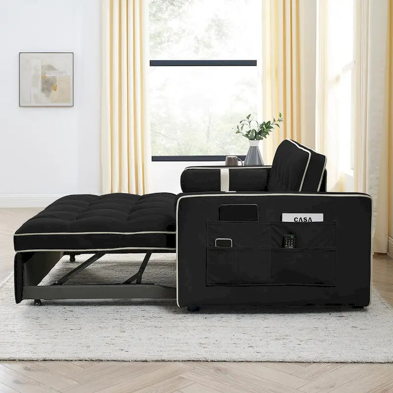 Modern 55.5 Pull Out Sleep Sofa Bed 2 Seater Loveseats Sofa Couch with side pockets, Adjsutable Backrest and Lumbar Pillow