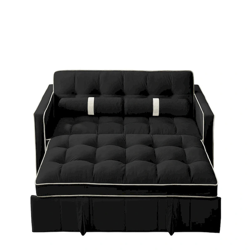 Modern 55.5 Pull Out Sleep Sofa Bed 2 Seater Loveseats Sofa Couch with side pockets, Adjsutable Backrest and Lumbar Pillow