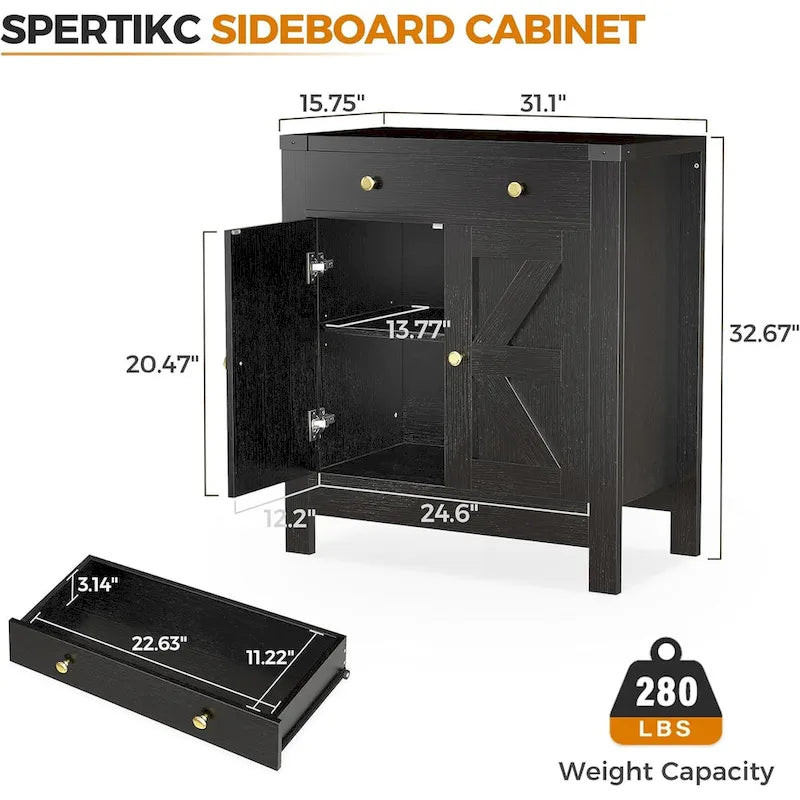 Kitchen Sideboard Buffet Storage Cabinet Coffee Bar Cabinet with 2 Drawers and Adjustable shelf