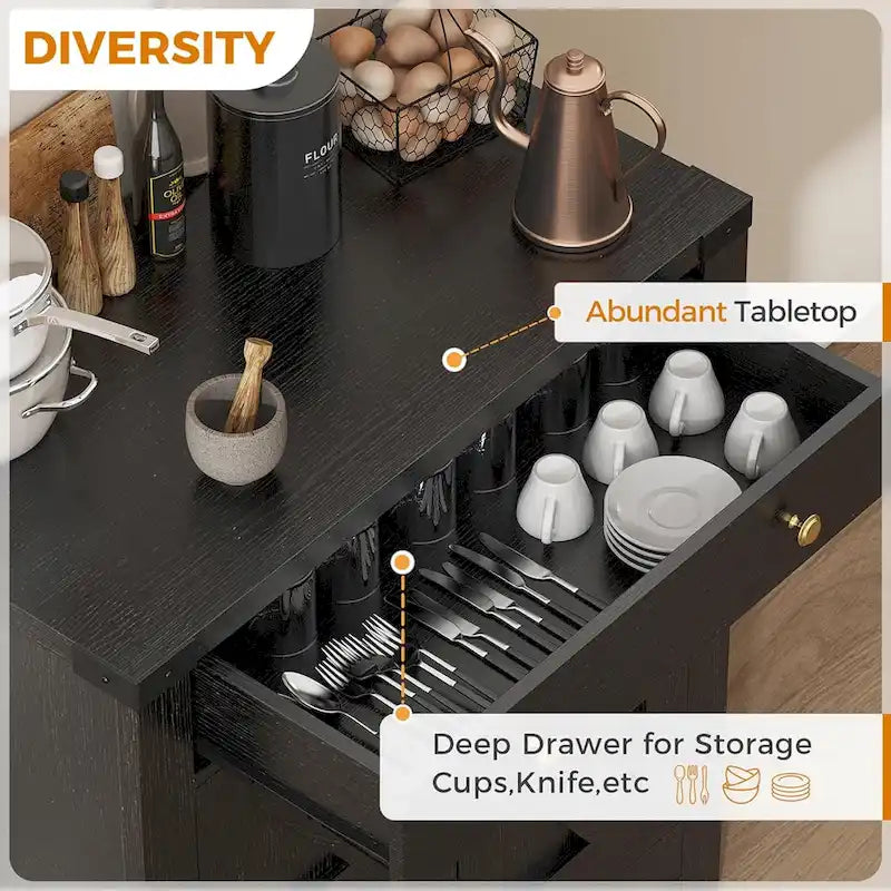 Kitchen Sideboard Buffet Storage Cabinet Coffee Bar Cabinet with 2 Drawers and Adjustable shelf