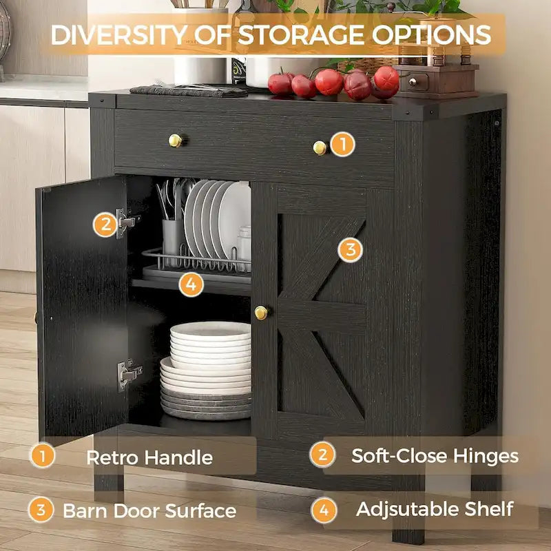 Kitchen Sideboard Buffet Storage Cabinet Coffee Bar Cabinet with 2 Drawers and Adjustable shelf