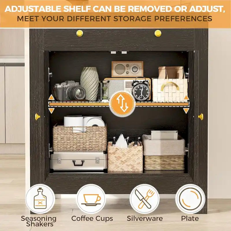 Kitchen Sideboard Buffet Storage Cabinet Coffee Bar Cabinet with 2 Drawers and Adjustable shelf
