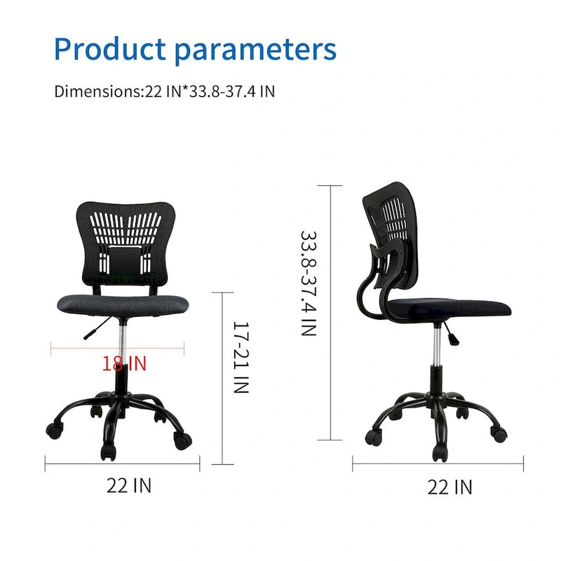 Armless Ergonomic Desk Chair Adjustable Height Seat Mesh Task Chair Office Chair